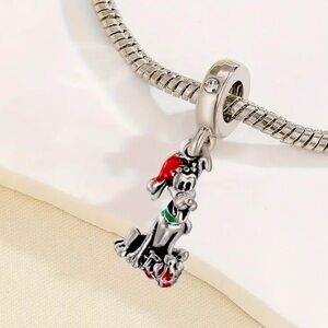 Christmas puppy charm silver zinc alloy NWT